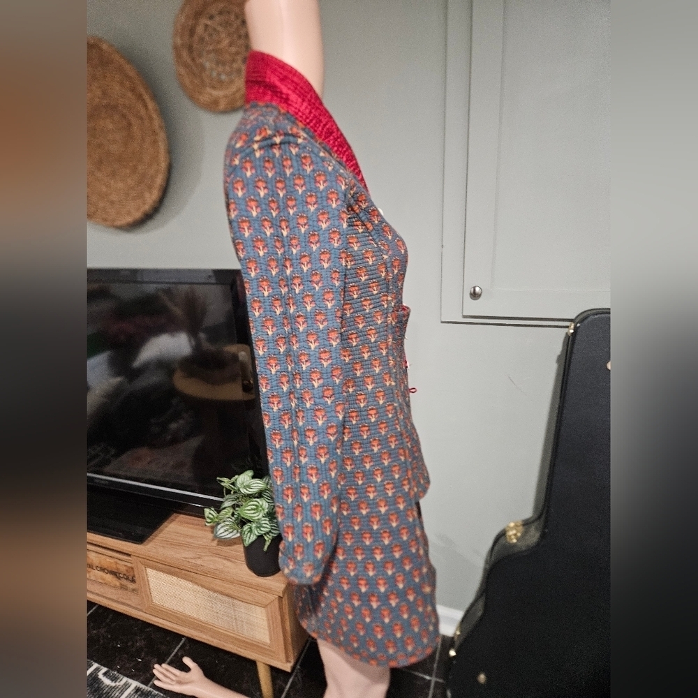 Vintage Reversible Quilted Folk Print Longline Jacket. Red/Teal Floral. XS/S - Picture 12 of 16